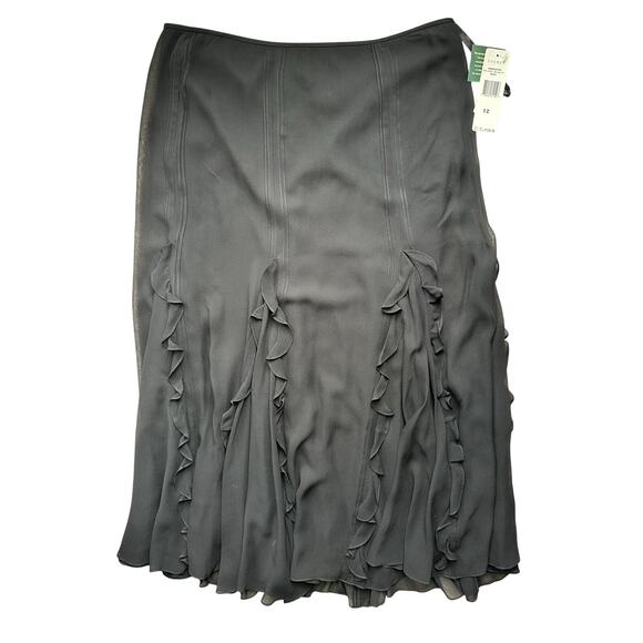NWT Ralph Lauren Vintage Black Ruffled Silk Skirt Size 12 Whimsigoth Witchy - Picture 1 of 9